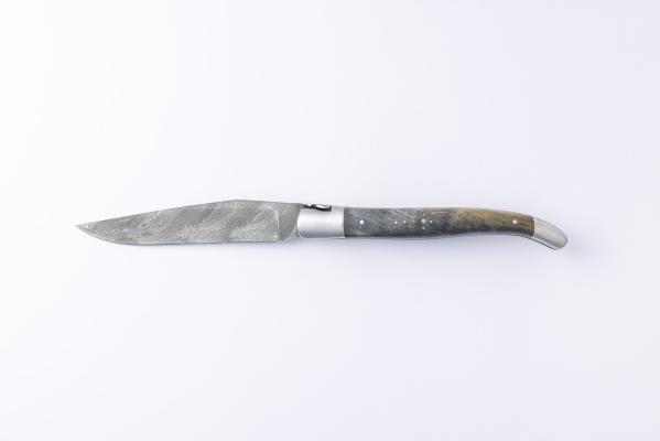 12cm manche en loupe de peuplier teinté et lame damas